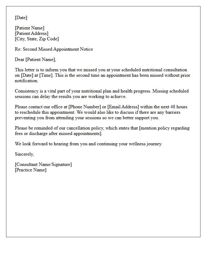 Second Missed Nutritional Consultation Notice Letter