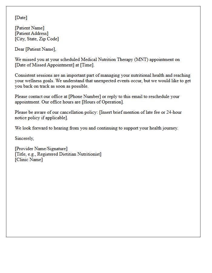 Medical Nutrition Therapy Missed Session Reminder Letter