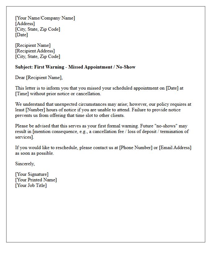 First No-Show Warning Letter