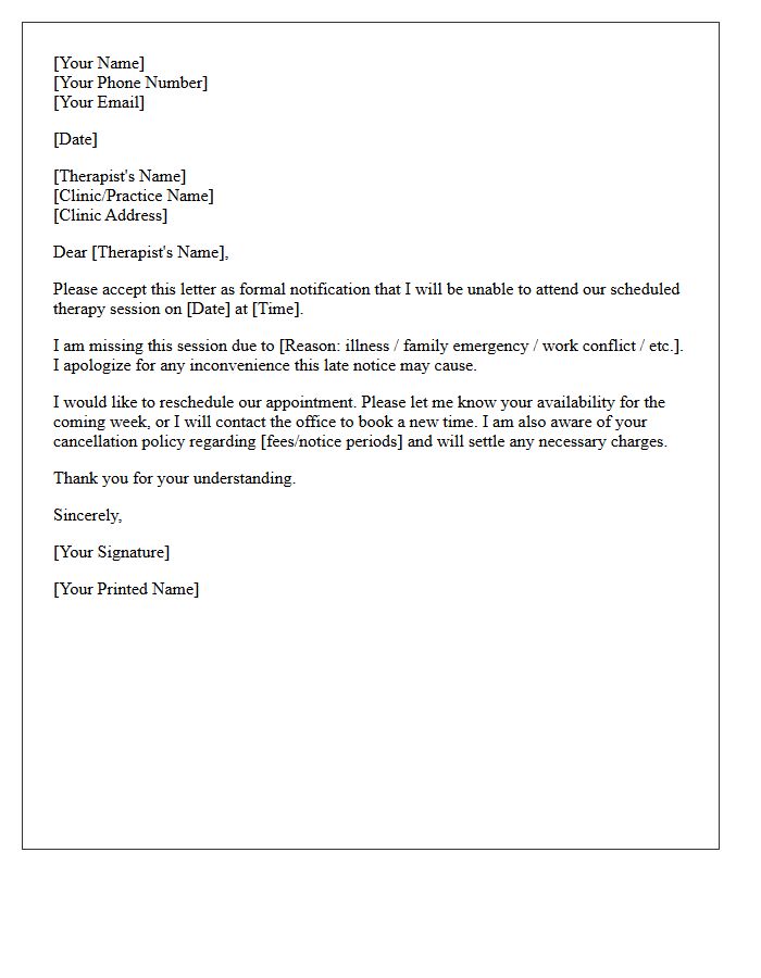 Therapy Session Absence Letter