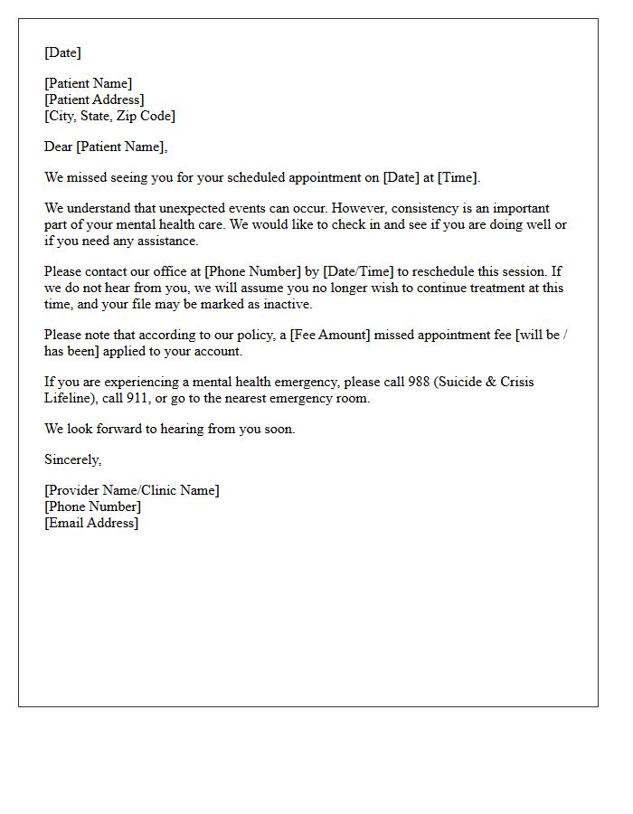 Missed Mental Health Appointment Letter