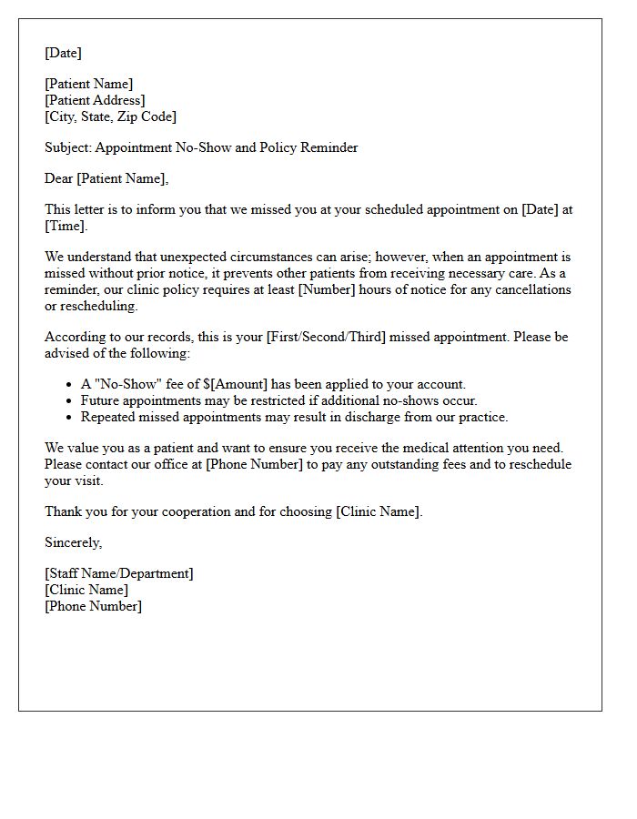 Clinic Policy Reminder Letter For No-Shows