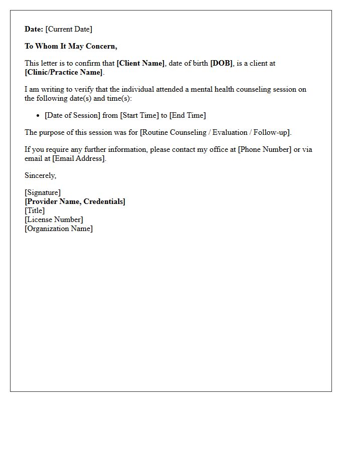Mental Health Session Attendance Letter