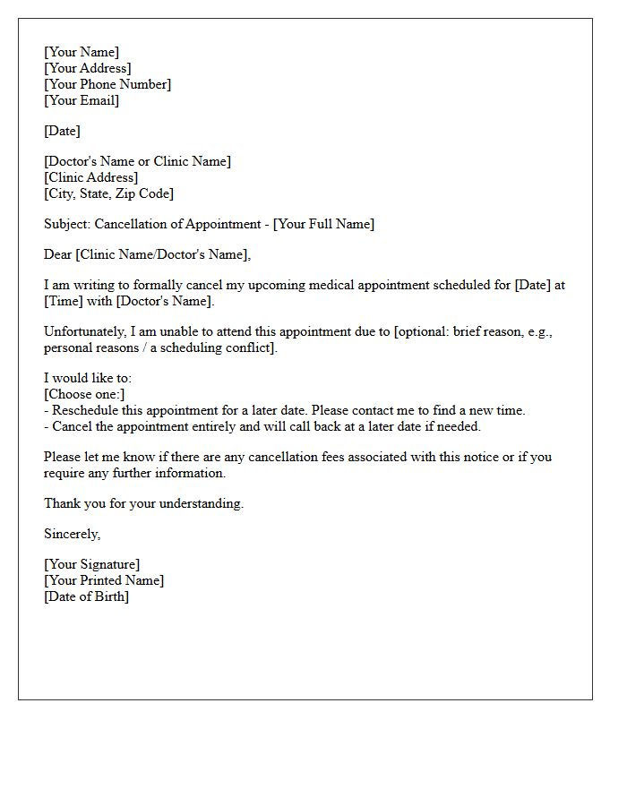 Medical Clinic Appointment Cancellation Letter