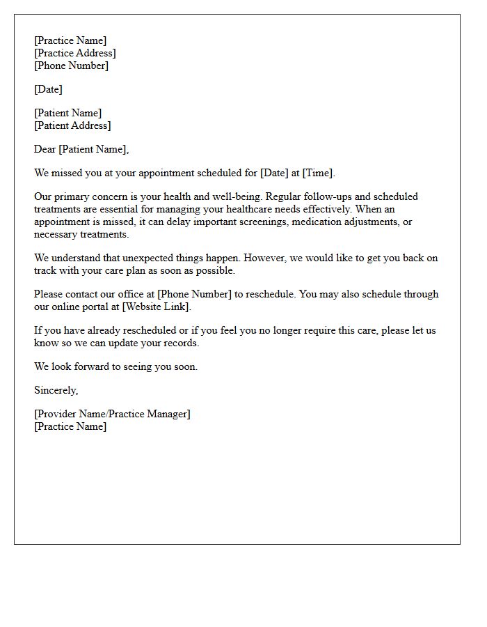 Patient Care Reconnection Letter After No-Show