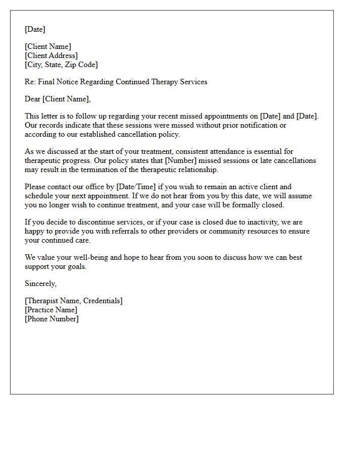 Therapy Discharge Warning Letter For Missed Sessions