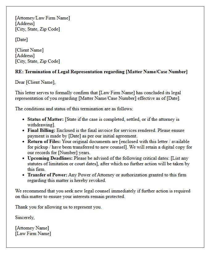 Termination of Representation Letter Conditions