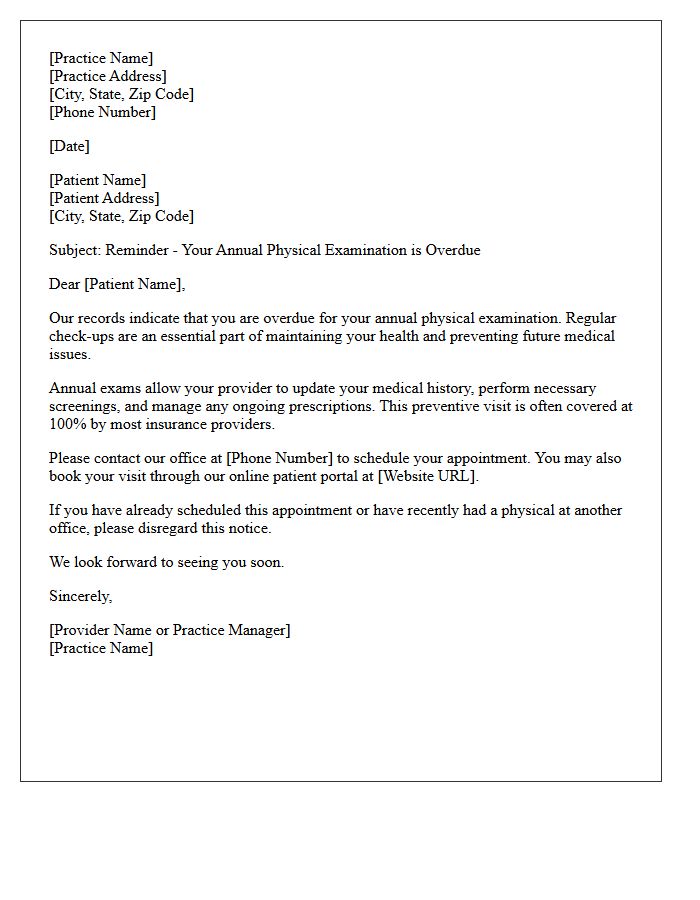 Overdue Annual Physical Examination Recall Letter