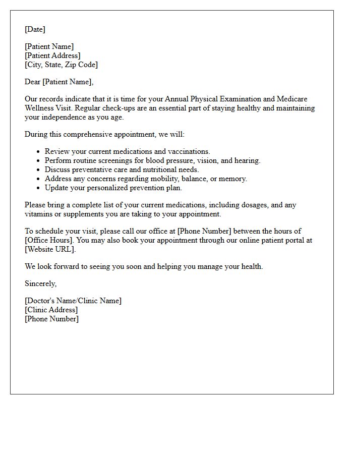 Geriatric Annual Physical Examination Recall Letter