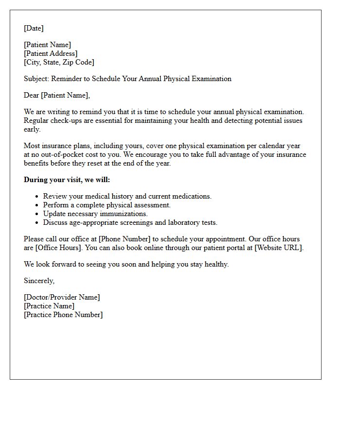 Insurance Benefits Annual Physical Examination Recall Letter