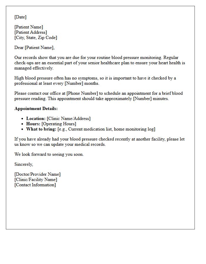 Senior Care Routine Blood Pressure Monitoring Recall Letter