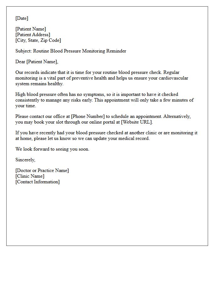 Preventive Health Routine Blood Pressure Monitoring Recall Letter