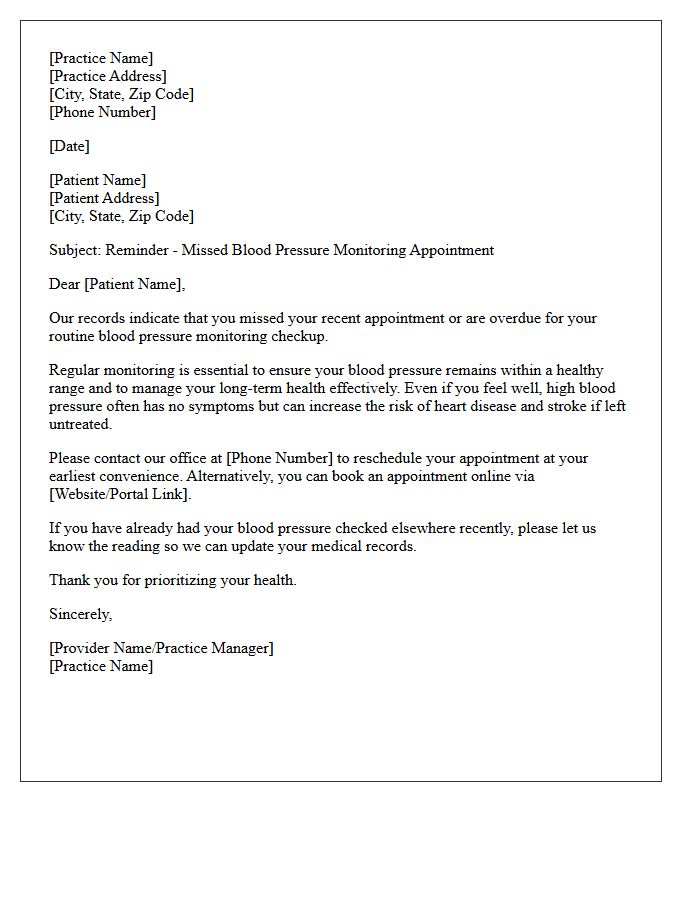 Missed Checkup Routine Blood Pressure Monitoring Recall Letter