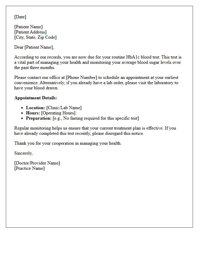 Routine HbA1c Test Reminder Letter