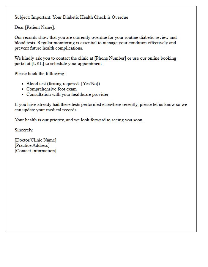Overdue Diabetic Care Recall Letter