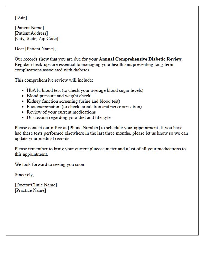 Annual Comprehensive Diabetic Review Letter