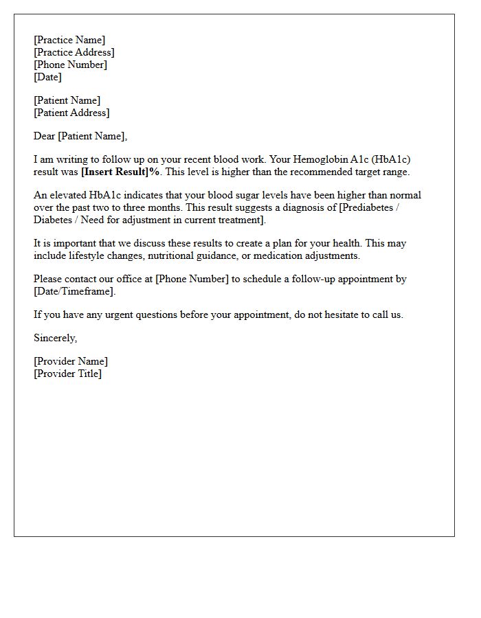 Elevated HbA1c Results Follow-Up Letter