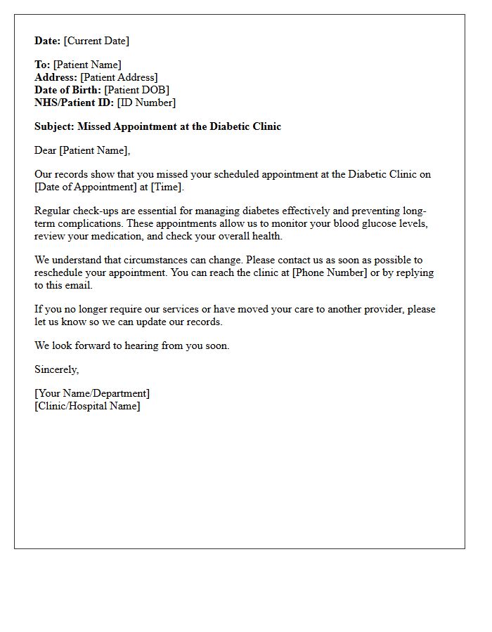 Missed Diabetic Clinic Appointment Letter