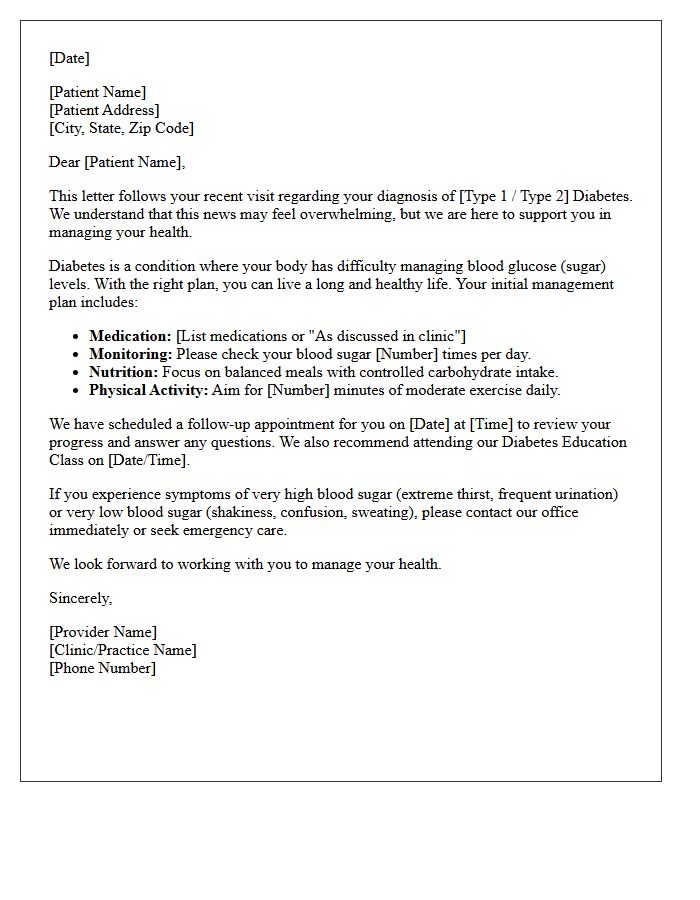 Newly Diagnosed Diabetes Information Letter