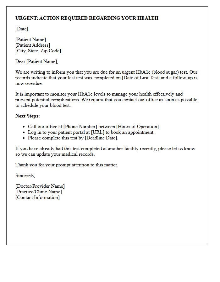 Urgent HbA1c Testing Recall Letter
