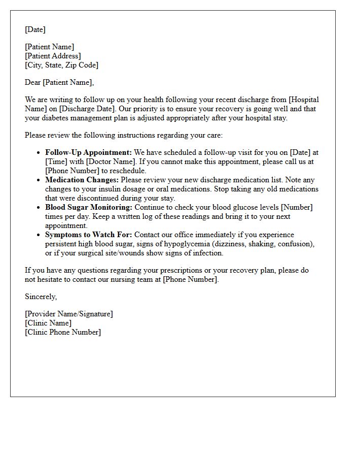 Post-Hospitalization Diabetic Care Follow-Up Letter