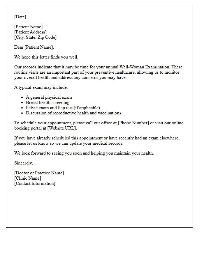 Gentle Reminder for Well-Woman Examination Letter