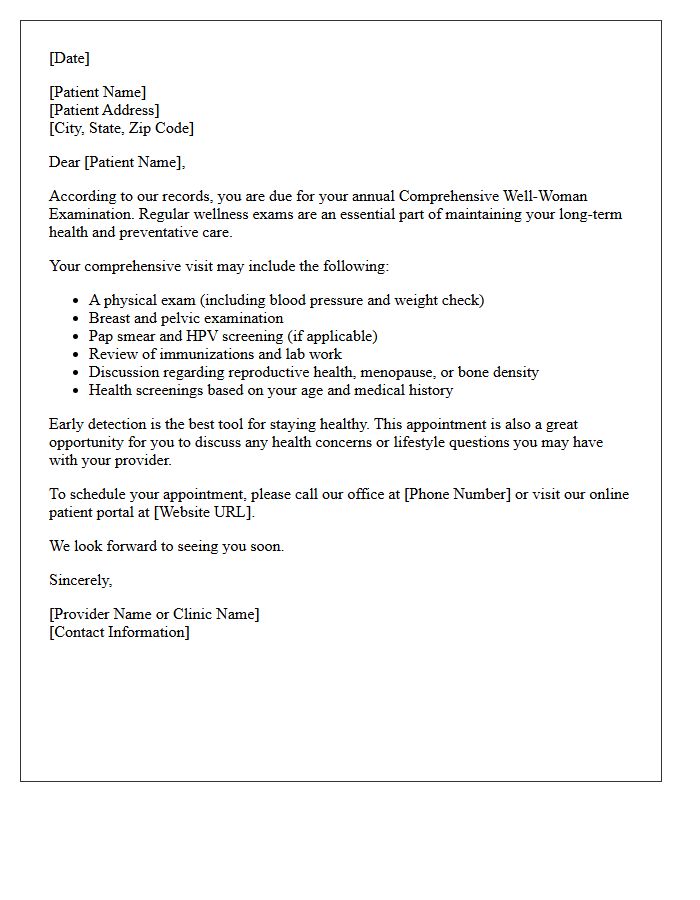 Comprehensive Well-Woman Examination Invitation Letter