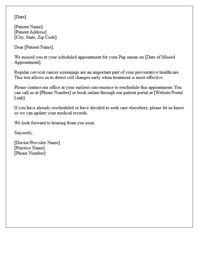 Missed Appointment Pap Smear Rescheduling Letter