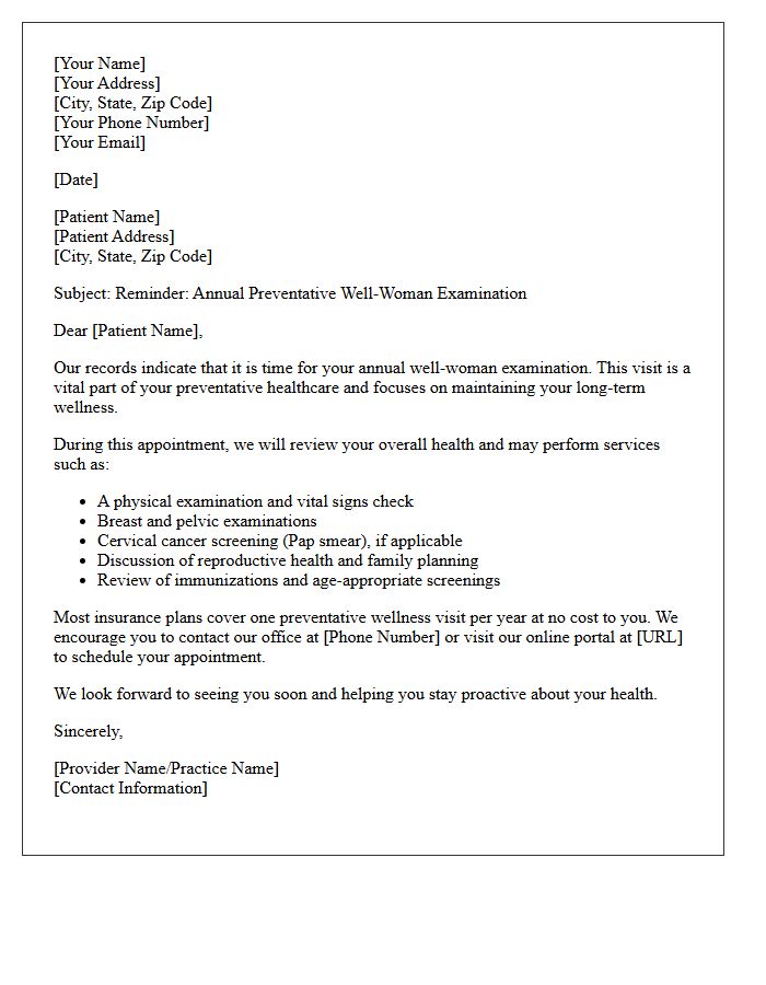 Preventative Care Well-Woman Examination Letter