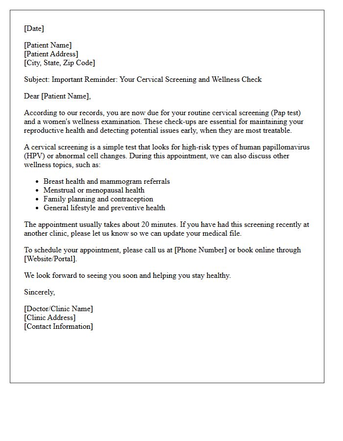 Women’s Wellness and Cervical Screening Letter