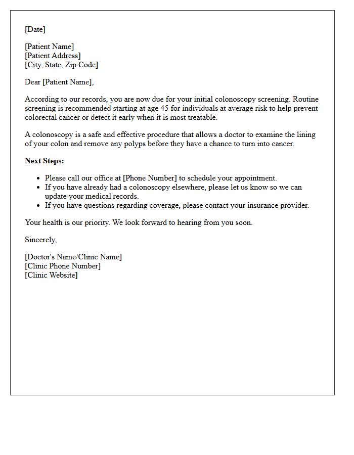 Initial Colonoscopy Screening Reminder Letter
