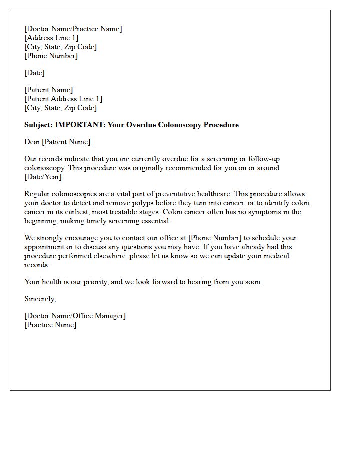 Overdue Colonoscopy Procedure Recall Letter