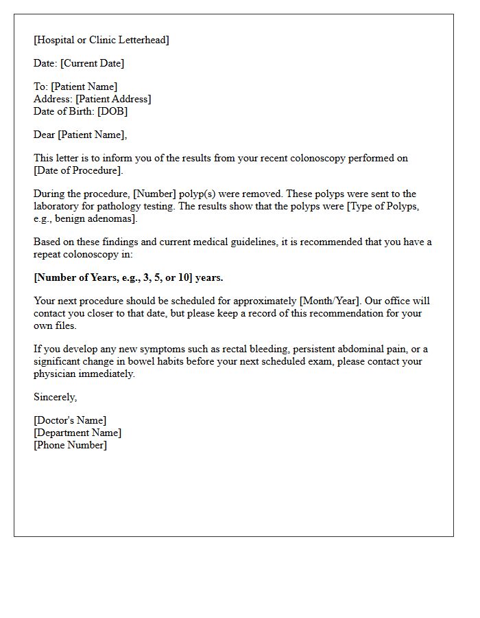 Post-Polypectomy Colonoscopy Recall Letter