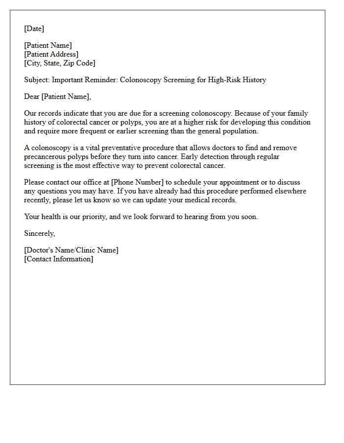 High-Risk Family History Colonoscopy Reminder Letter