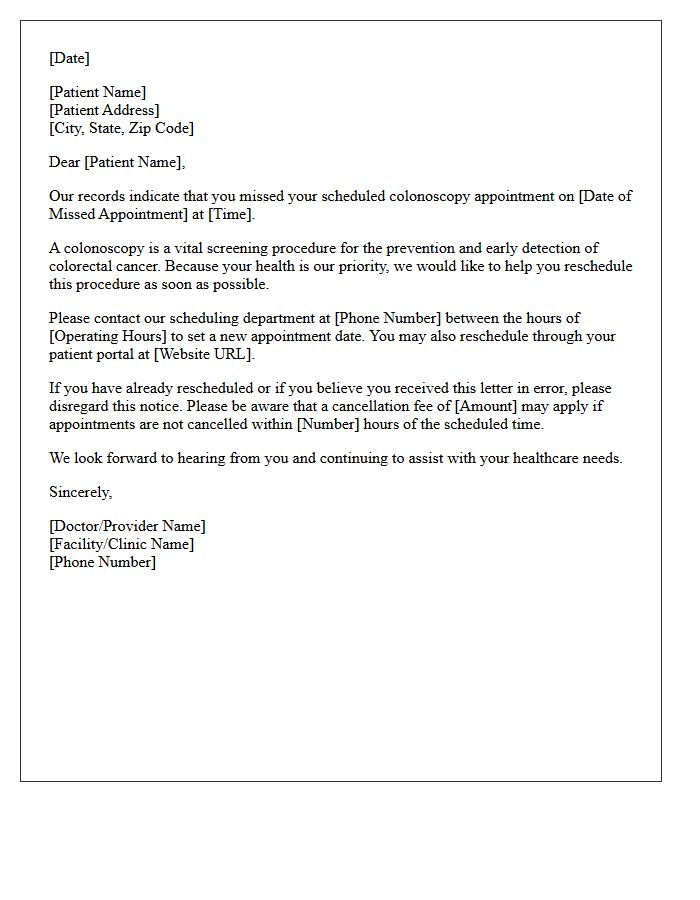 Missed Colonoscopy Appointment Rescheduling Letter