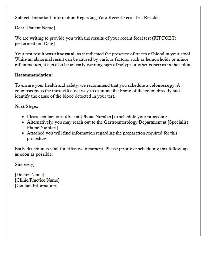 Abnormal Fecal Test Colonoscopy Recommendation Letter