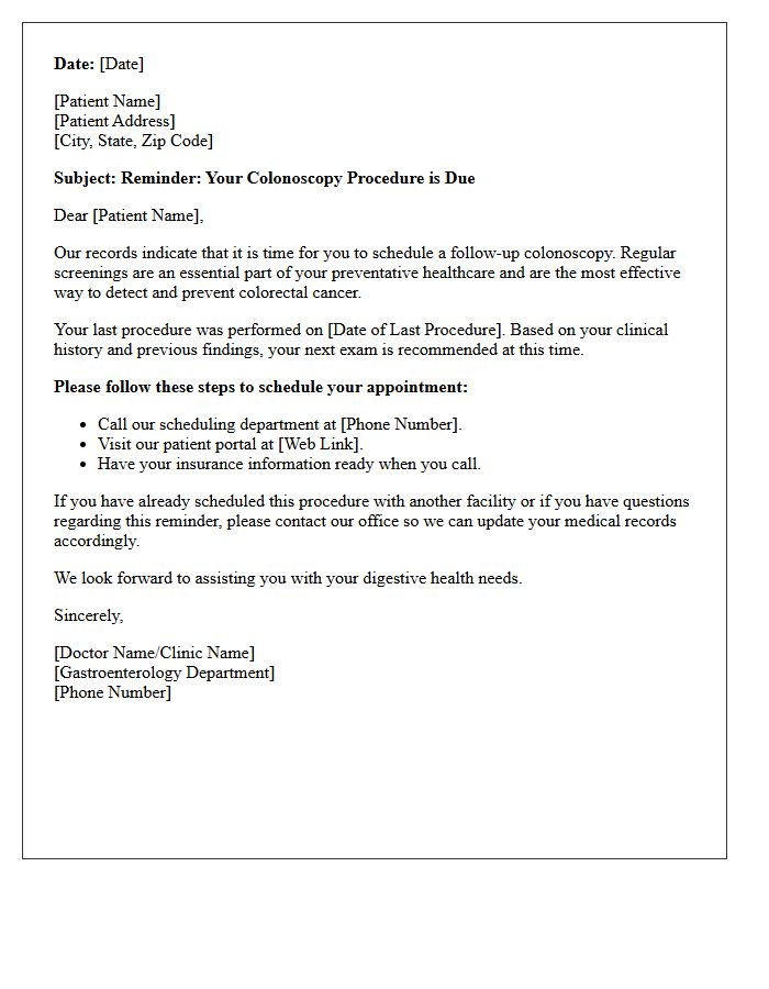 Gastroenterology Clinic Colonoscopy Recall Letter