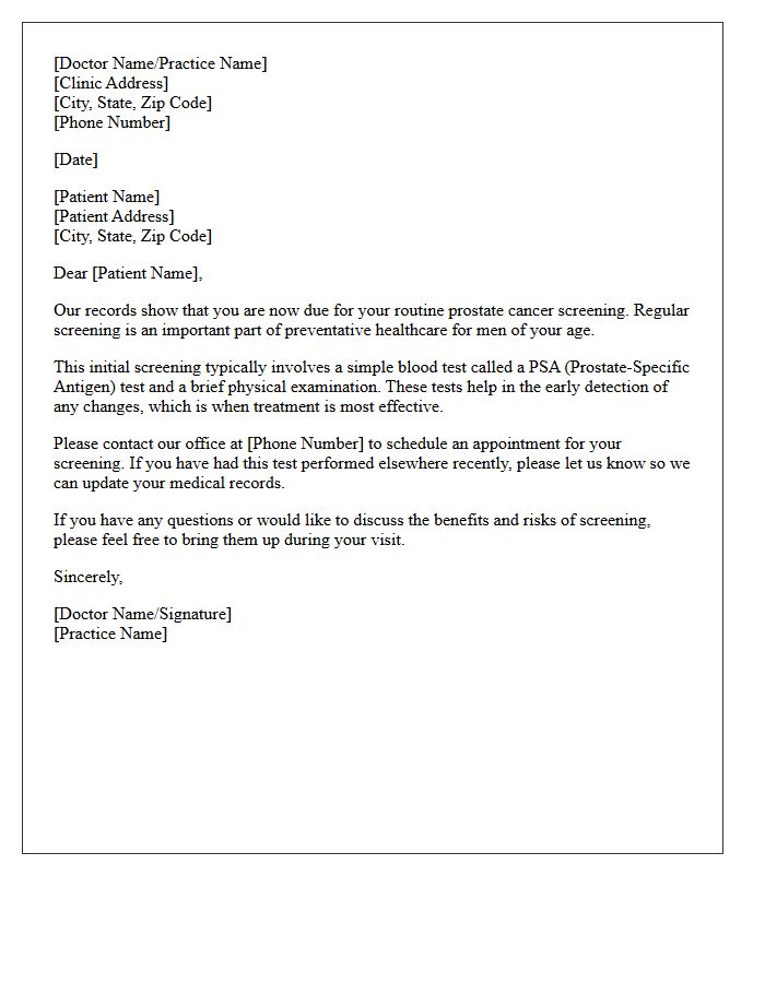Initial Routine Prostate Cancer Screening Recall Letter