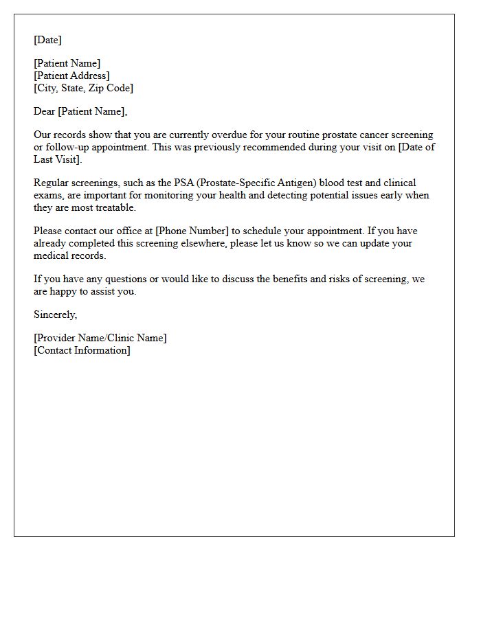 Overdue Prostate Cancer Screening Follow-Up Letter