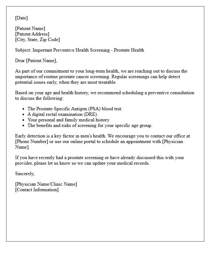 Preventative Men's Health Prostate Screening Letter