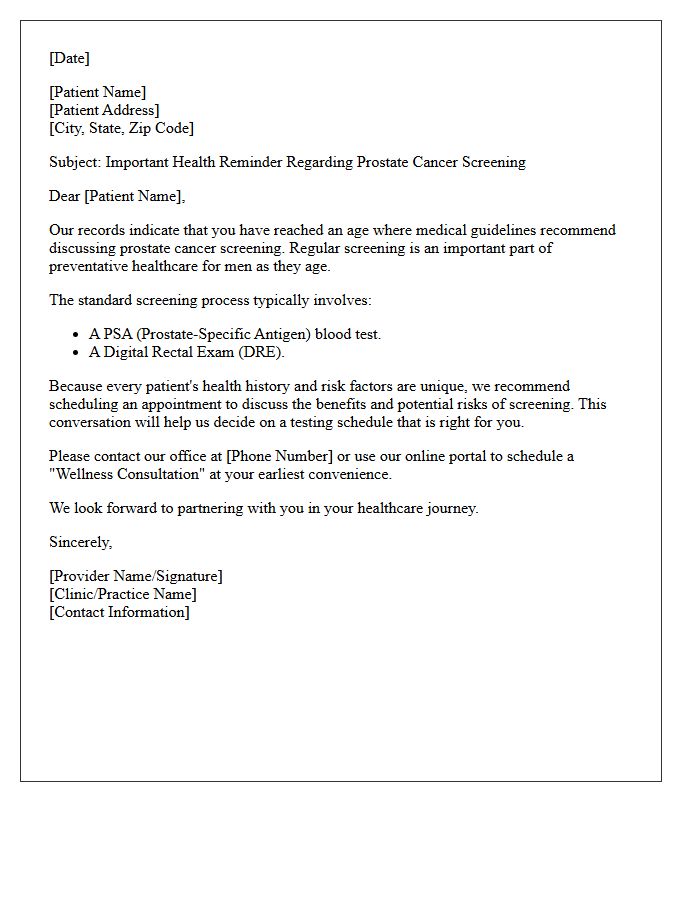 Age-Based Prostate Cancer Screening Recommendation Letter