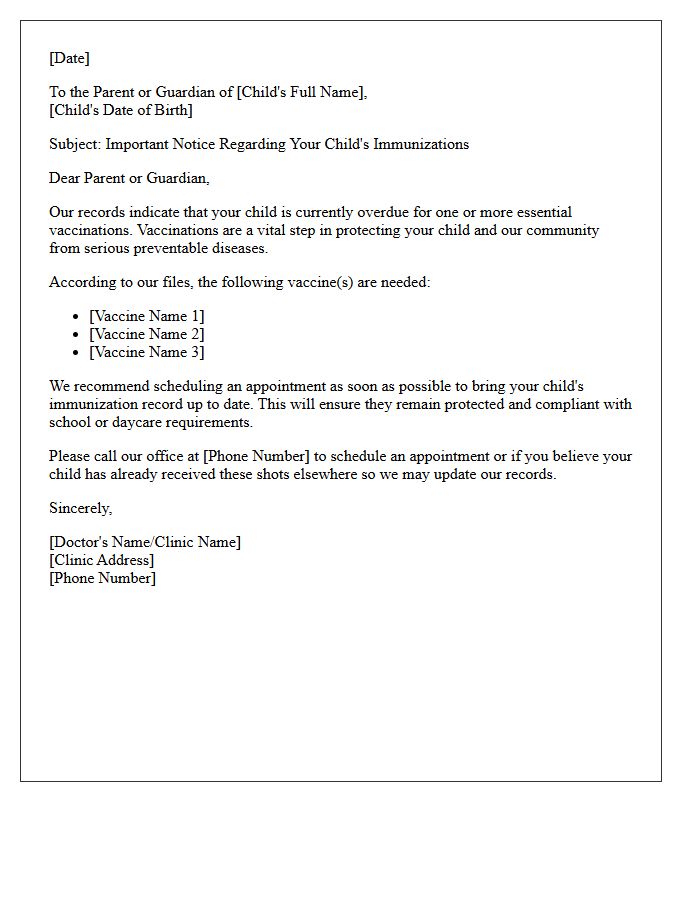 Overdue Pediatric Vaccination Recall Letter