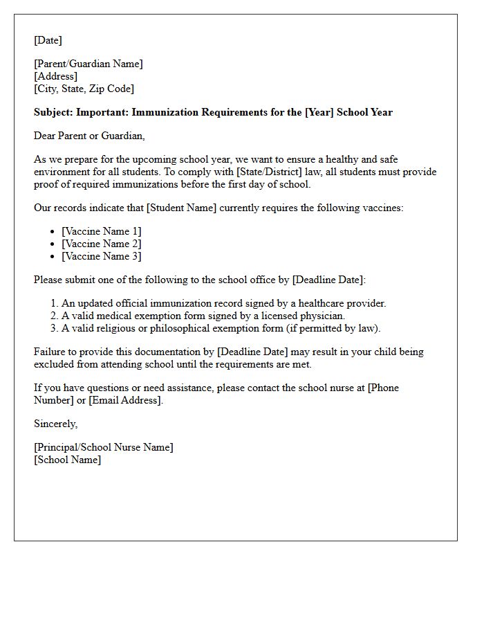 Back-To-School Immunization Requirement Letter