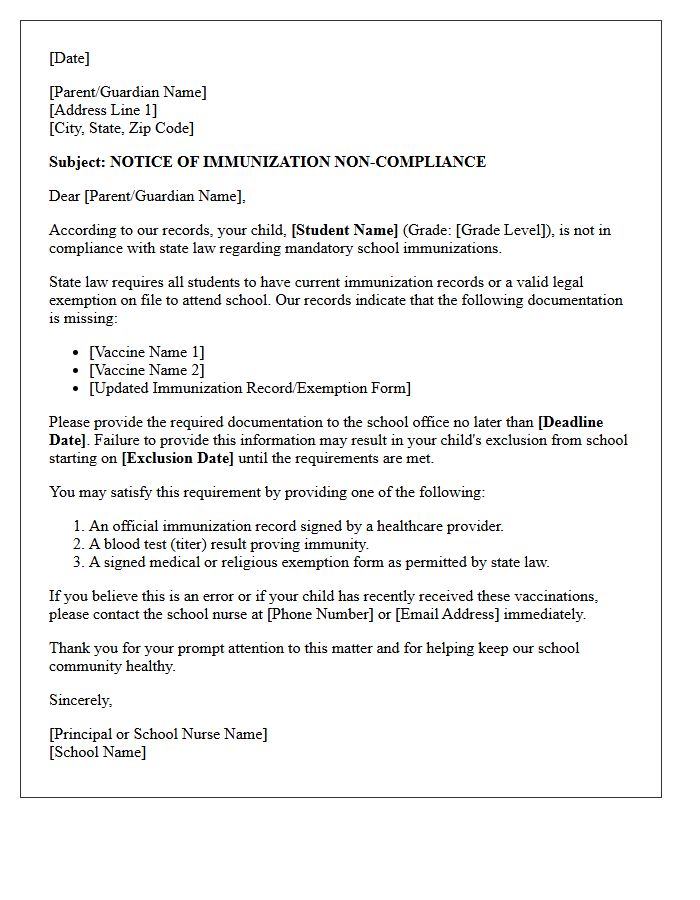 State School Compliance Immunization Letter