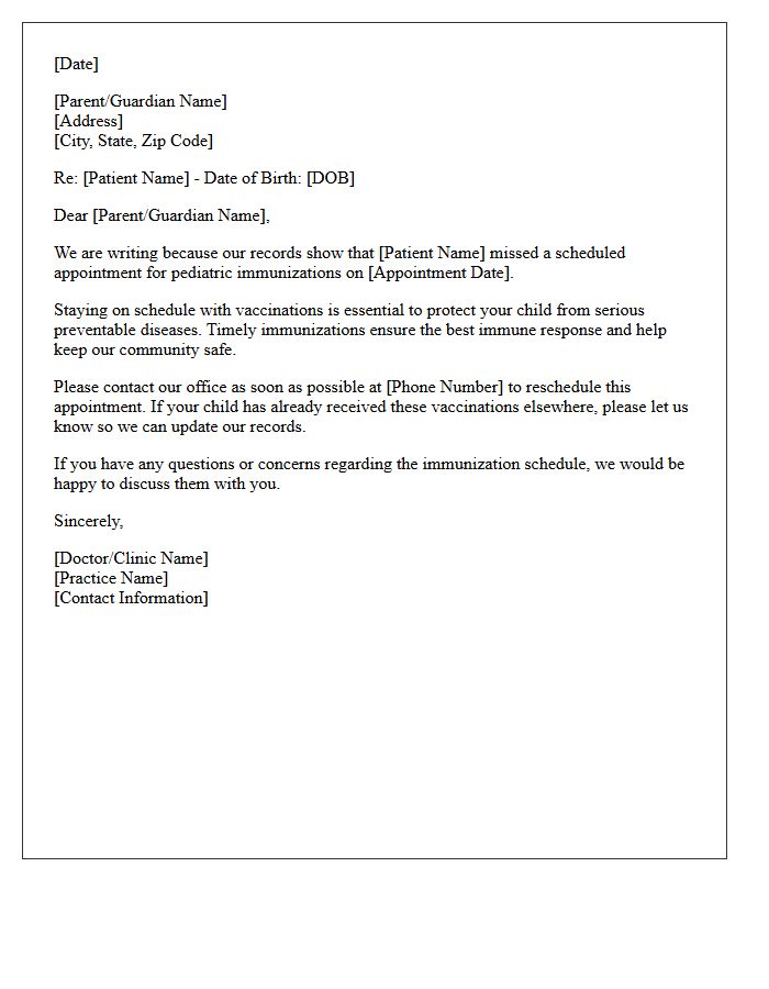 Missed Pediatric Immunization Appointment Letter