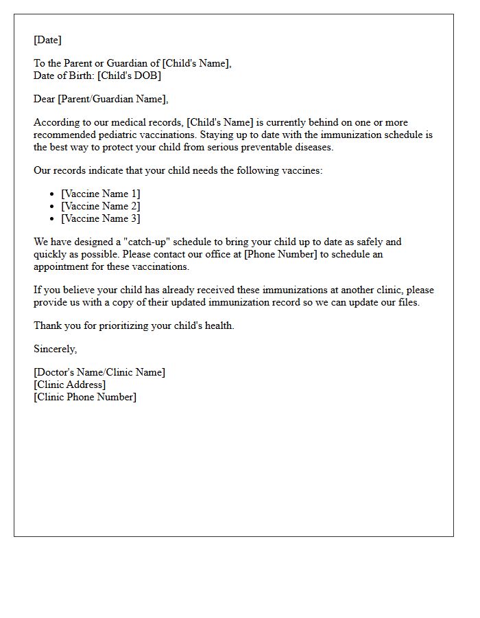 Catch-Up Pediatric Vaccination Schedule Letter
