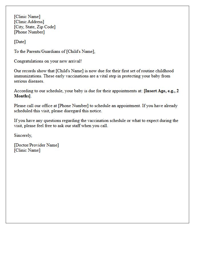 Newborn First Immunization Recall Letter