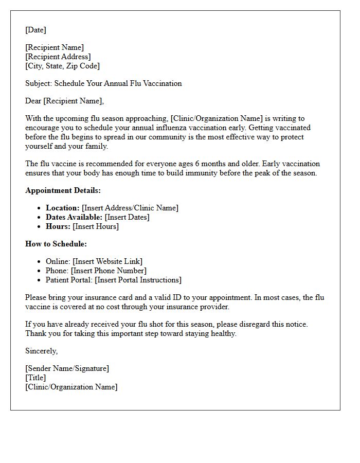 Early Season Influenza Vaccination Scheduling Letter