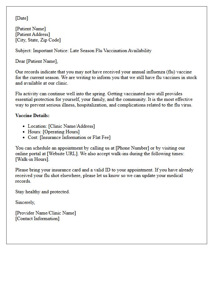 Late Season Influenza Vaccine Availability Notification Letter