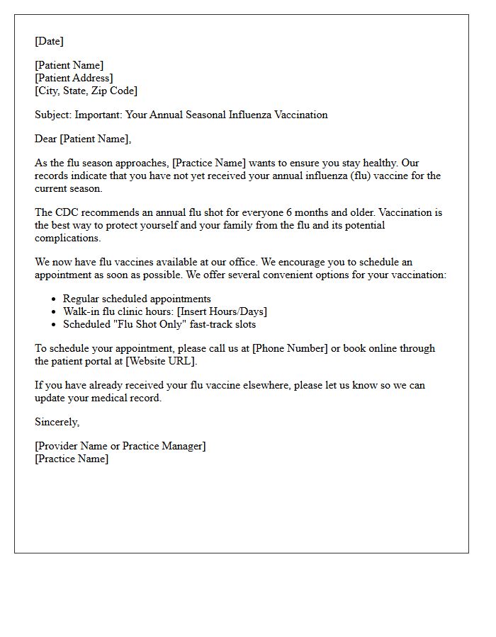 Family Practice Seasonal Influenza Shot Recall Letter
